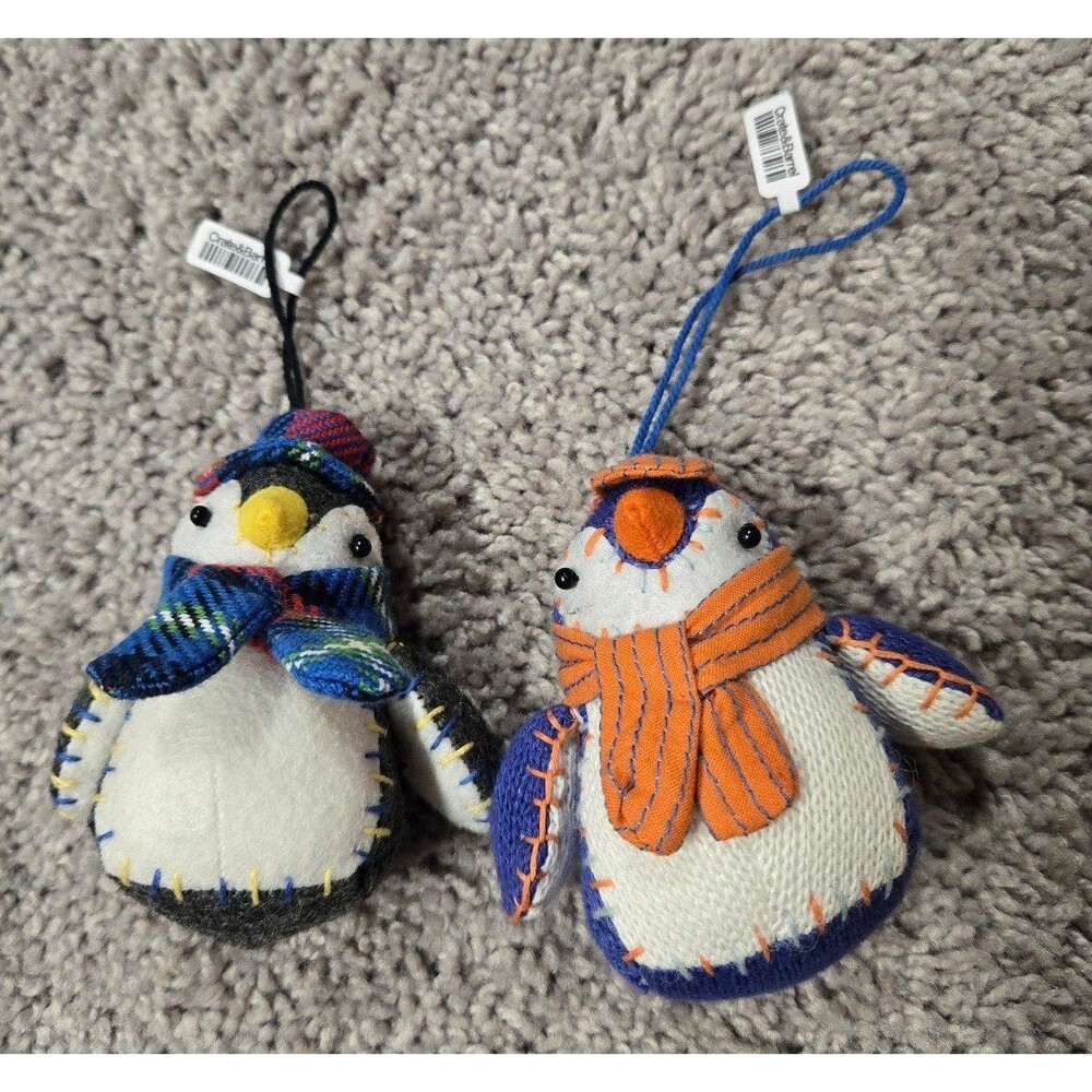 Nwt Crate and Barrel Collegiate penguin P/o and B/W Ornaments winter plush hats
